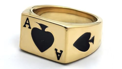 JAJAFOOK Mens Womens Stainless Steel Ring Poker Spade Ace Silver Black Sizes 6-14 - color: Spade Ace Gold Black, size: 9