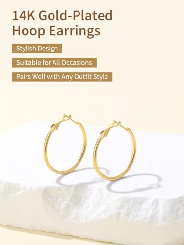 FindChic Thin Hoop Earrings for Women,Silver/Black/Gold Plated 20-100mm - color: Gold, size: 30mm