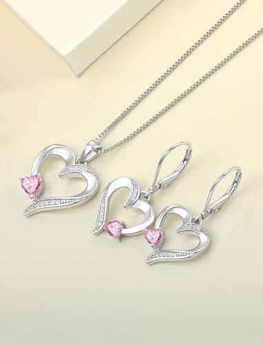YL Heart Necklace 925 Sterling Silver Love Heart Pendant Birthstone Jewelry for Women - color: 10-pink tourmaline-Oct