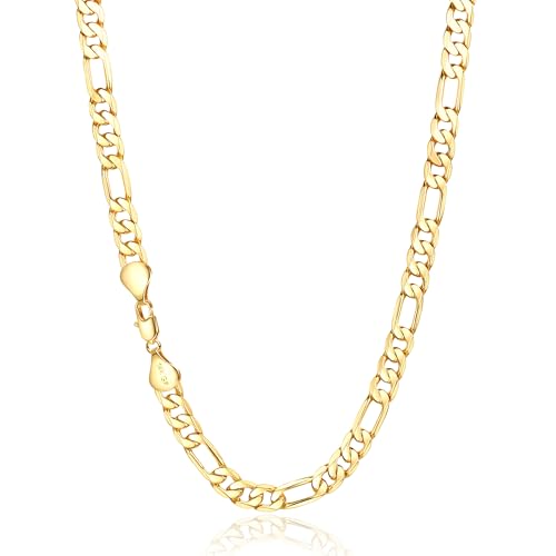 7mm Gold Figaro Link Chain Necklace for Men ＆ Women，14K Gold Chain Necklace for Women & Men Chains for Mens Figaro Chains Necklaces,Dainty Jewelry Gifts Size 18/20/ 22/ 24in - size: 22inch