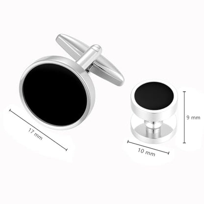 Cufflinks for Men and Tuxedo Shirt Studs Set with Gift Box Stainless Steel Cuff links - style: Silver/Black