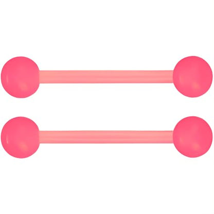 Barbell Piercing Set for Women Men 14 G Hypoallergenic Nipple Piercings Flexible Acrylic Tongue Ring Jewellery Bars Kit Long Stud Cute Body Jewelry 2 pcs Length 16 MM - color: Pink