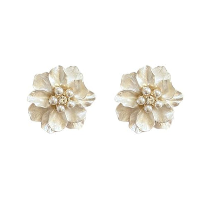 Clip-On Earrings for Womem Flower Faux Pearl Non Piercing Earrings Jewelry - color: Camellia B