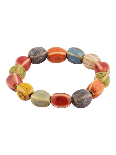 Boho Hippie Colorful Ceramic Beads Strand Stretch Bracelet, Bohemian Summer Beach Jewelry Gift for Women - color: S06