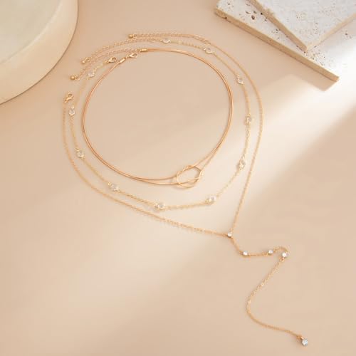 Gold Layered Necklace for Women Chunky Stacked Chain Link Paperclip Evil Eye Necklace Trendy Punk Jewelry - color: gold