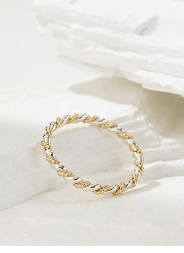LUKRAY Braided Stacking Ring | Silver and Gold Statement Ring | S925 Sterling Silver and 14k Gold-Filled for Women | Simple and Elegant | Waterproof Everyday Wear | Stacking Ring