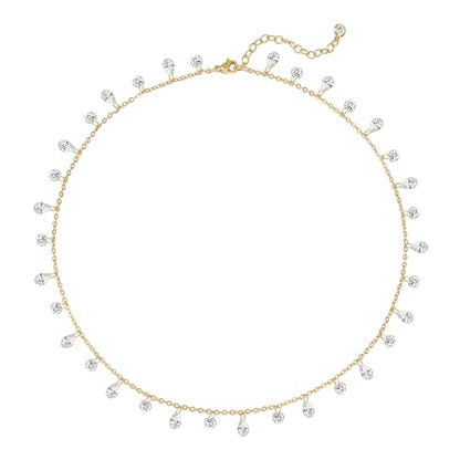 MTMY Gold Choker Necklace for Women, 14K Gold Plated Dainty Cubic Zirconia Cross Heart Shell Teardrop Charm Station Necklaces Trendy Summer Jewelry Gift - style: Drop