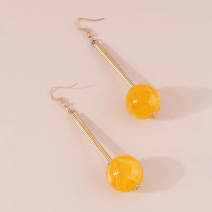 Acrylic Geometric Earrings Round Square Resin Earrings Lightweight Drop Earrings Resin Acetate Drop Dangle Hoop Earrings Long Tassel Fashion Jewelry Hollow Marble Design for Women - color: Yellow