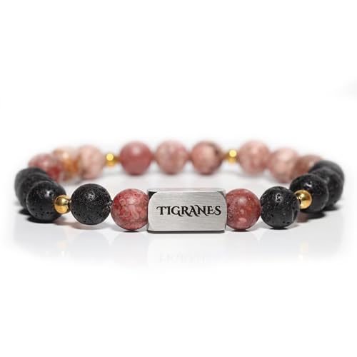 Tigranes Premium Natural Stone Bracelet Collection – Handmade Gemstone Jewelry in Luxury Branded Gift Box - style: Pink Lava