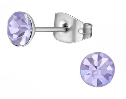 Stainless Steel Stud Earrings 5mm Crystal Birthstone Ultra-Tiny Cartilage Tragus Helix Second Ear Stackable Jewelry - color: Light Purple