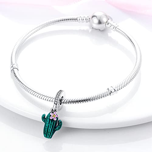 MULA 925 Sterling Silver Charms for Bracelets and Necklace Family Pendants | Airplane Travel Dangle Beads Family Tree Jewelry Charms for Women - color: Green Cactus Charm