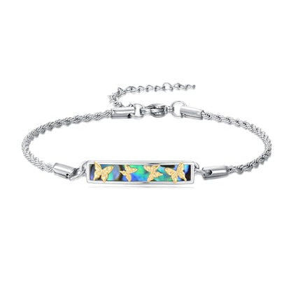 Waves/Tree of Life/Mushrooms/Moon Phase/Butterfly/Hummingbird Bracelet/Anklet 925 Sterling Silver Adjustable Abalone Shell Bar Bracelet/Anklet Summer Jewelry Gifts for Women - color: Butterfly, size: Bracele 7"+2"