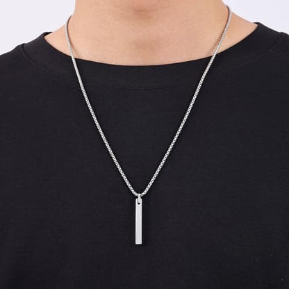 Fiusem Pendant Necklace for Men, Stainless Steel Bar Chain | Silver Tone/14k Gold Plated/Black Mens Pendant Necklaces with 2.5mm Box Chain, Jewelry Gifts 18-28 Inch - color: silver, size: 22 Inches, style: Clasp Rectangle
