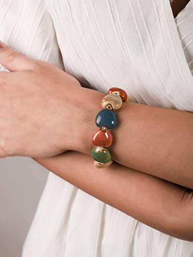 Boho Hippie Colorful Ceramic Beads Strand Stretch Bracelet, Bohemian Summer Beach Jewelry Gift for Women - color: S03