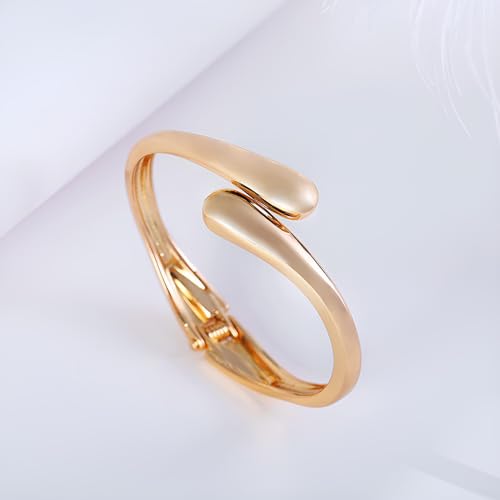 Golden Polished Chunky Twisted Hinged Waterdrop Bangle Bracelet for Women Spiraled Oval Bangle Bracelet - color: Gold Small Waterdrop Bangle