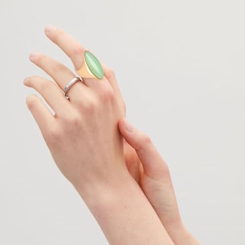 HAIXIAN Exaggerated Gemstone Ring,Big 14K Gold Plated Eye Shape Stone Chunky Statement Ring,Cocktail Party Ring Jewelry Gift for Women - color: A01_Dongling Jade