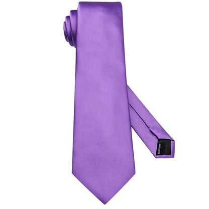 Hi-Tie 5Pcs Mens Solid Color Silk Tie Satin Pretied Bowtie Lapel Pin for Men Handkerchief Cufflink Wedding Gift Box - color: Lavender