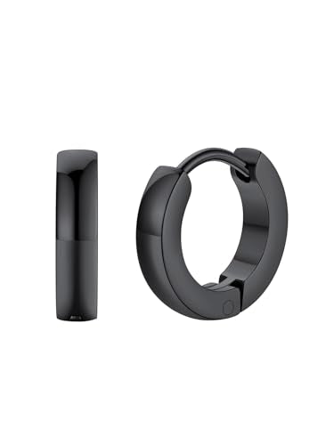 FaithHeart Stainless Steel Black/Silver/Gold Huggie Hoop Earrings for Men | Hypoallergenic Small Hoop Earrings Lightweight Sleeper Earrings Waterproof Cartilage Piercing Jewelry Gift 8-16mm - color: Black-Flat, size: Diameter 9mm