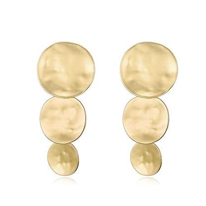 Matte Gold Silver Geometry Clip On Earrings for Women Retro Drop Clip Earrings for Women - style: 3 gold discs