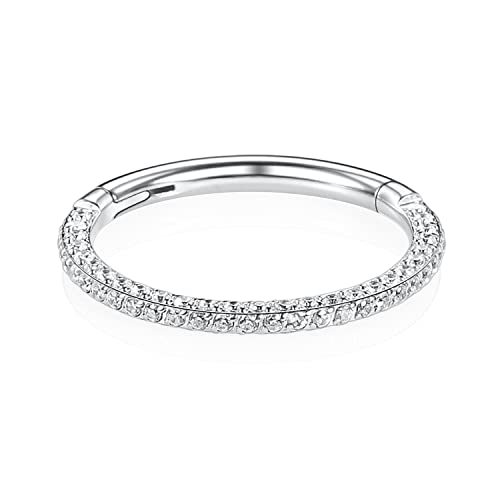 GAGABODY Septum Clicker Conch Piercing Jewelry 16 Gauge Earrings Hoop 20g Ring Nose Hoops Surgical Steel Lip Rings with 3 Sides CZ Helix Rook Cartilage Earrings - color: Style11:Silver+3 Sides CZ