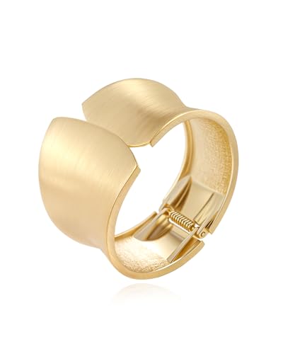 Bangle Bracelets for Women | 14K Gold Plated Trendy Wide Bracelets | Hinged Arm Cuff Bangles Chunky Bracelet for Women - color: Style H-Matte Gold Plated Bangles