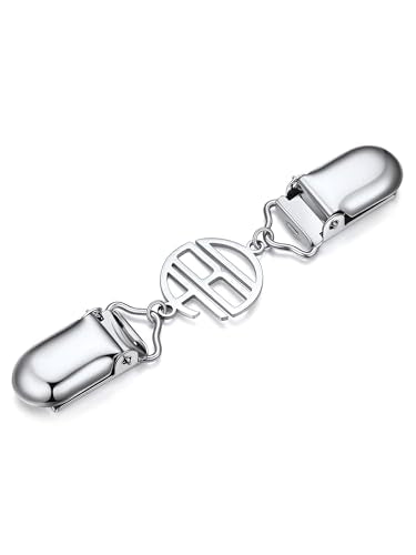 Custom4U Personalized Sweater Clips for Cardigans, Custom Name Initials Cinch Clip, Stainless Steel Dress Clips Back Cinch Shirt Clips for Women Clothing, Shawl Dress Shirts Cincher Small Brooch Jewelry Gifts - color: Steel Color-Round