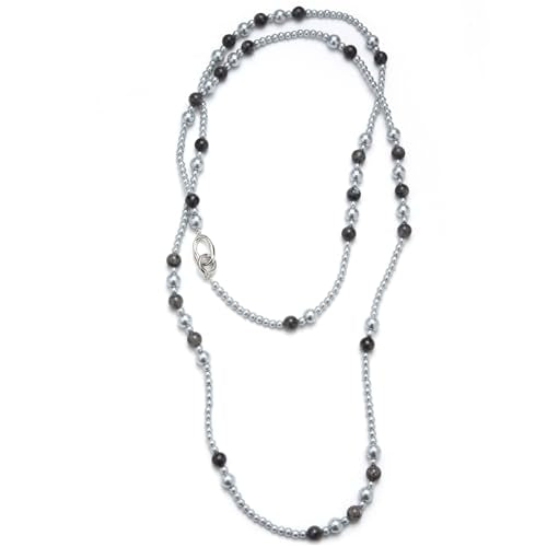 Long Beaded Necklaces for Women Pearl Stone Bead Strand - Layered Sweater Chain Elegant Mother's Day Jewelry Gifts - color: Grey