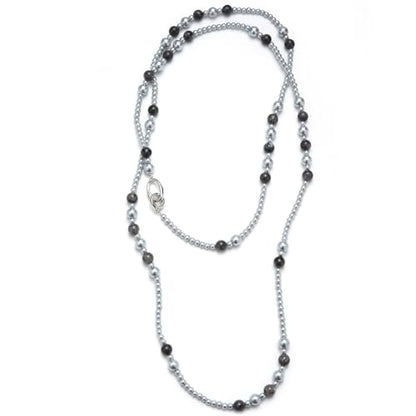 Long Beaded Necklaces for Women Pearl Stone Bead Strand - Layered Sweater Chain Elegant Mother's Day Jewelry Gifts - color: Grey