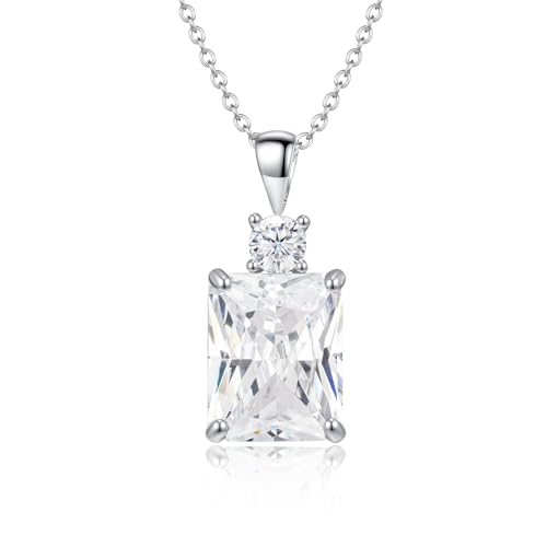 CiNily Rectangular Crystal Necklace for Women Trendy, Pendant Necklace with Chain 14K White Gold | Gold Plated Multicolor Birthstone Pendant Necklaces Boho Jewelry for Christmas Birthday Wedding - color: Silver-White cz