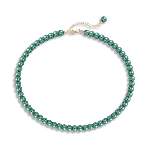 Imitation Pearl Necklaces for Women, 8MM/6MM Beaded Choker Necklace, Fake Pearl Costume Jewelry, 12 Colors, 6 MM and 8 MM Bead 2 Sizes - color: 8mm green pearl, size: 8mm pearl