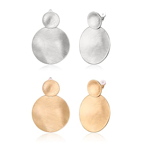 FANZE 2-3 Pairs Clip on Earrings Drop Earrings Set,Big Matte Gold Earrings Statement Earrings Jewelry Gift for Women - color: Set-3
