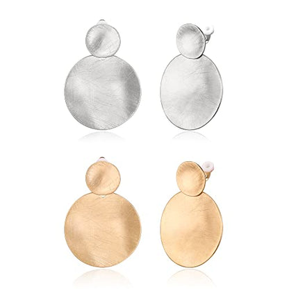 FANZE 2-3 Pairs Clip on Earrings Drop Earrings Set,Big Matte Gold Earrings Statement Earrings Jewelry Gift for Women - color: Set-3