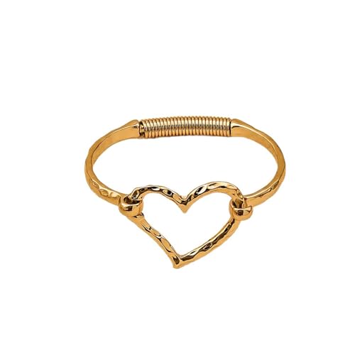 Chunky Heart Bracelet for Women Gold Silver Heart Cuff Bracelet Open Statement Love Bangle Minimalist Jewelry - color: Gold Heart