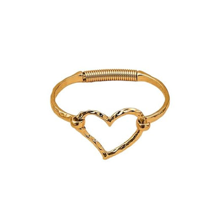 Chunky Heart Bracelet for Women Gold Silver Heart Cuff Bracelet Open Statement Love Bangle Minimalist Jewelry - color: Gold Heart