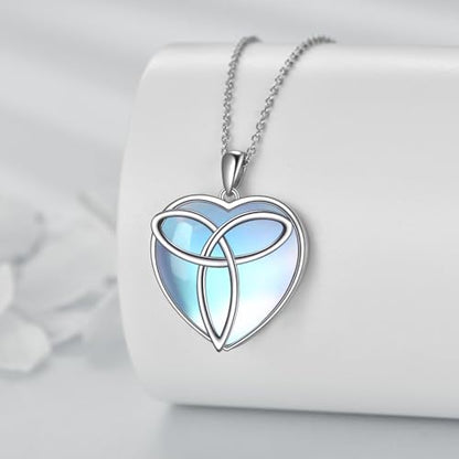 YAFEINI 925 Sterling Silver Moonstone Necklace Filigree Teardrop Pendant Necklace Jewelry for Women Girls - color: W-Moonstone Celtic Trinity Necklace