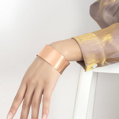 Dankadi Women 925 Sterling Silver Curved Bangle 30MM Wide Grooved Cuff Bangle Shiny Punk Open Bracelet Adjustable Plated 24k Gold/Rose Gold Jewelry Gift - color: Rose Gold