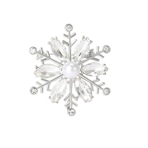 Luxury Snowflake Winter Rhinestone Brooch Pin for Women Girls Cubic Zirconia Frozen Flower Faux Pearl Christmas Clothes Accessories Pins Clip Lapel Sweater Dress Suit Bouquet Corsage Brooches Pins Delicate Xmas Festive Jewelry Gifts - color: Clear CZ
