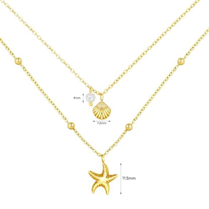 Evabelle Gold Layered Necklace for Women Trendy Jewelry 14K Real Gold Plated Chunky Chain Stackable Necklaces Dainty Choker Necklaces Rectangle Square Pendant - color: Gold Necklace 07
