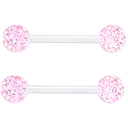 Sequin Barbell Piercing Set for Women Men 14 G Acrylic Hypoallergenic Tongue Ring Jewellery Cute Nipple Rings Piercings Bars Kit Clear Rod Long Body Jewelry 2 pcs Length 12 MM - color: Pink, size: 16 mm