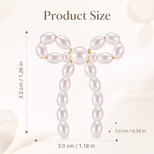 Gold Bow Knot Stud Earrings, Pearl Bow Earrings, for Women | Pearl Beaded Dangle Statement Earring, Pearls Earrings Small Tiny Simple Bows Earring Jewelry, Wedding Fashion Jewelry Gifts