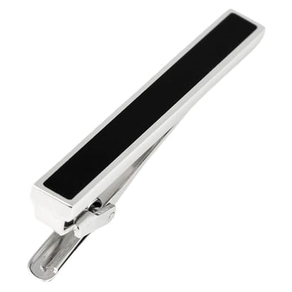 Silver Gold Gunmetal Onyx Tie Clip Tie Bar Made in Japan - color: Silver