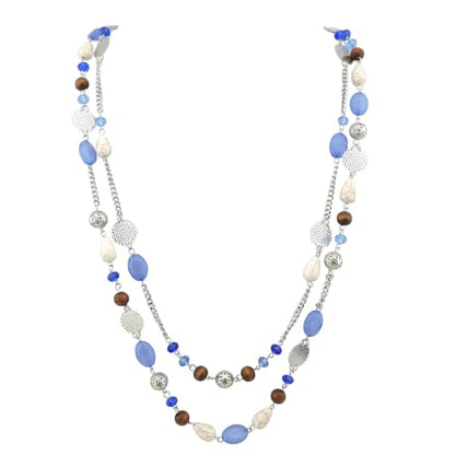 Bocar Long Necklaces for Women Trendy, Boho Layered Crystal Beaded Collar Necklaces for Women, Fashion Statement Necklaces Jewelry - color: Airy blue