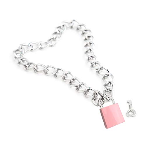 Succuba Padlock Necklace Metal Chain Collar Choker Heart Lock Necklace with Key and Box for Women, Men and Pet (16 to 22 Inches) - color: A
