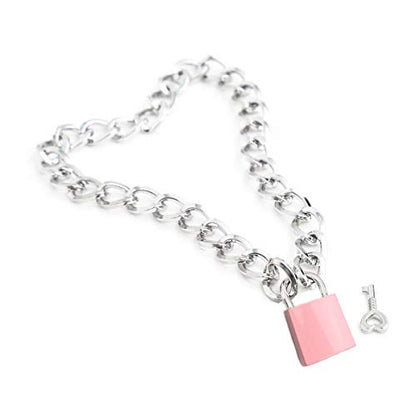 Succuba Padlock Necklace Metal Chain Collar Choker Heart Lock Necklace with Key and Box for Women, Men and Pet (16 to 22 Inches) - color: A