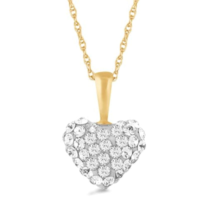 Jewelili Puffed Heart Necklace Pendant 10K Yellow Gold with White Round Cubic Zirconia 18 inch 14K Gold Chain