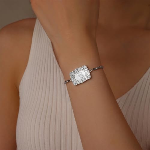 Belt Buckle Initial Bracelet for Women, 18K Gold/Silver Plated Belt Buckle Initial A-Z Bracelet, Unique Western Style Jewelry Gifts for Women Men - style: B
