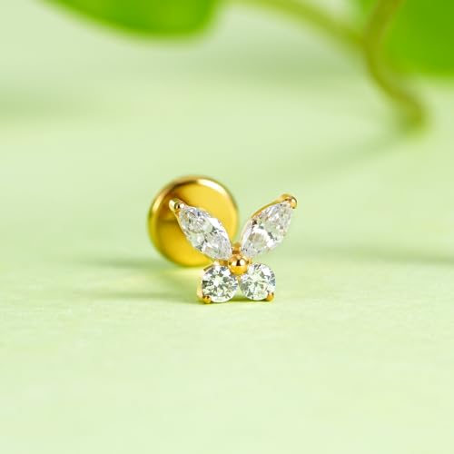 16G 6mm 8mm ASTM F136 Titanium Cartilage Piercing Jewelry Stud for Tragus Helix Conch Flat - color: Mini Butterfly - Gold