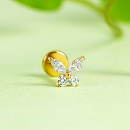 16G 6mm 8mm ASTM F136 Titanium Cartilage Piercing Jewelry Stud for Tragus Helix Conch Flat - color: Mini Butterfly - Gold