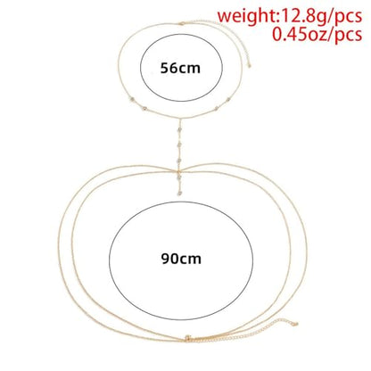 Rhinestone Body Chain Jewelry for Women Layered Diamond Cz Body Necklace Crystal Crossover Belly Waist Chain Bikini Accessory - color: Gold