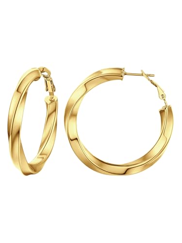 PROSTEEL Chunky Hoop Earrings for Women 14K Gold Plated/Black/Silver | 20/30/40/50/60/70/80mm Stainless Steel Thick Big Round Hoop with Waterproof and Non Tarnish Trendy Jewelry with Gift Box - color: 4. Gold, size: 40MM